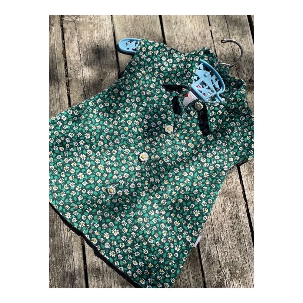 Vintage 80s Milton Fun Wear Daisy Print Button Up Shirt 18M Green Yellow